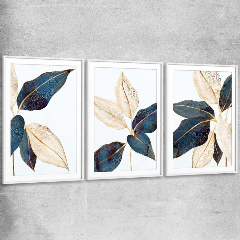 Floral print of Botanic Blue Set with white glass front frame