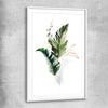 Floral print of Botanic Gold One with white glass front frame