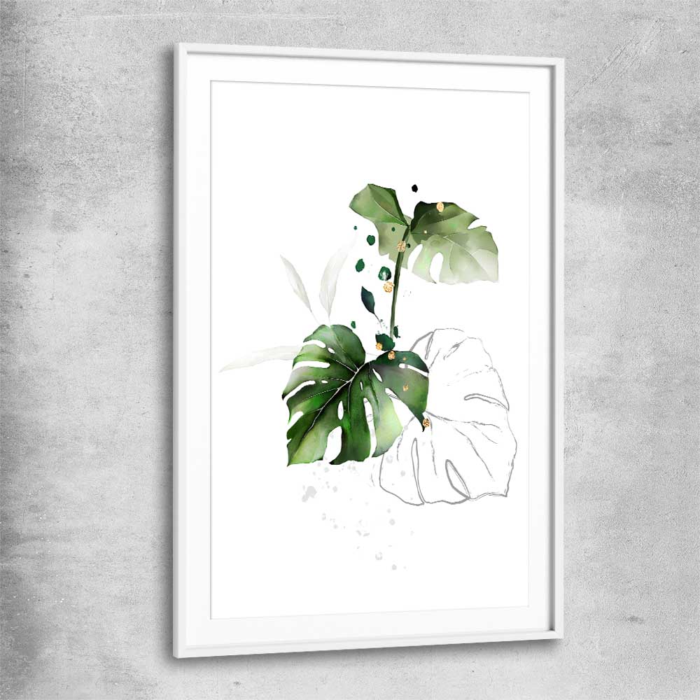 Floral print of Botanic Gold Three with white glass front frame