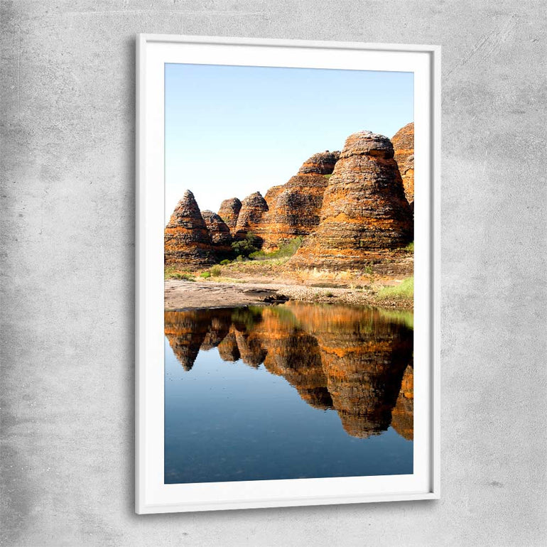 Floral print of Bungles Reflection with white glass front frame