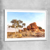 Floral print of Devils Marbles with white glass front frame
