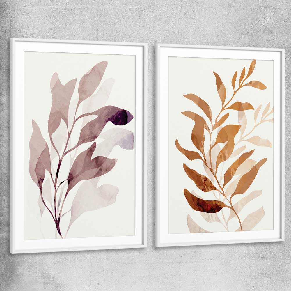 Floral print of Floral Texture Pair with white glass front frame