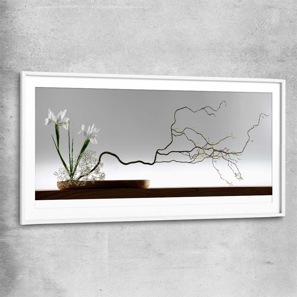 Floral print of Growing Ikebana with white glass front frame