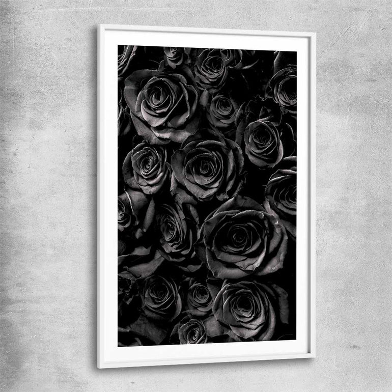 Floral print of Hidden Roses with white glass front frame