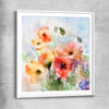 Floral print of Red Watercolour Poppies with white glass front frame