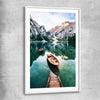 Floral print of Tranquil Lake with white glass front frame