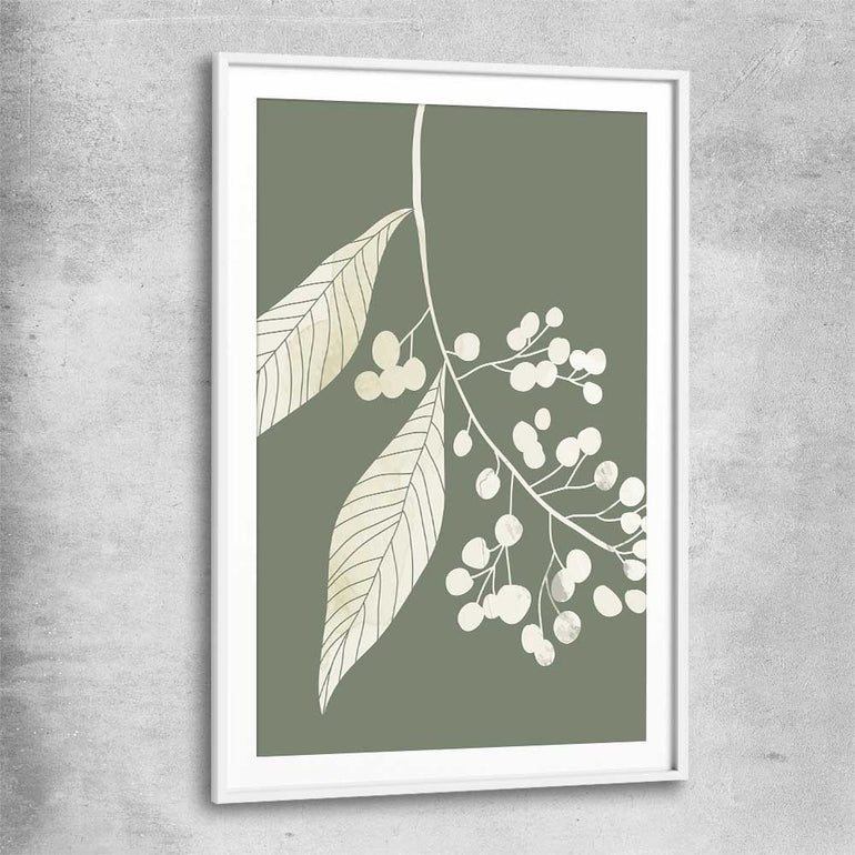 Floral print of Vintage Floral One with white glass front frame