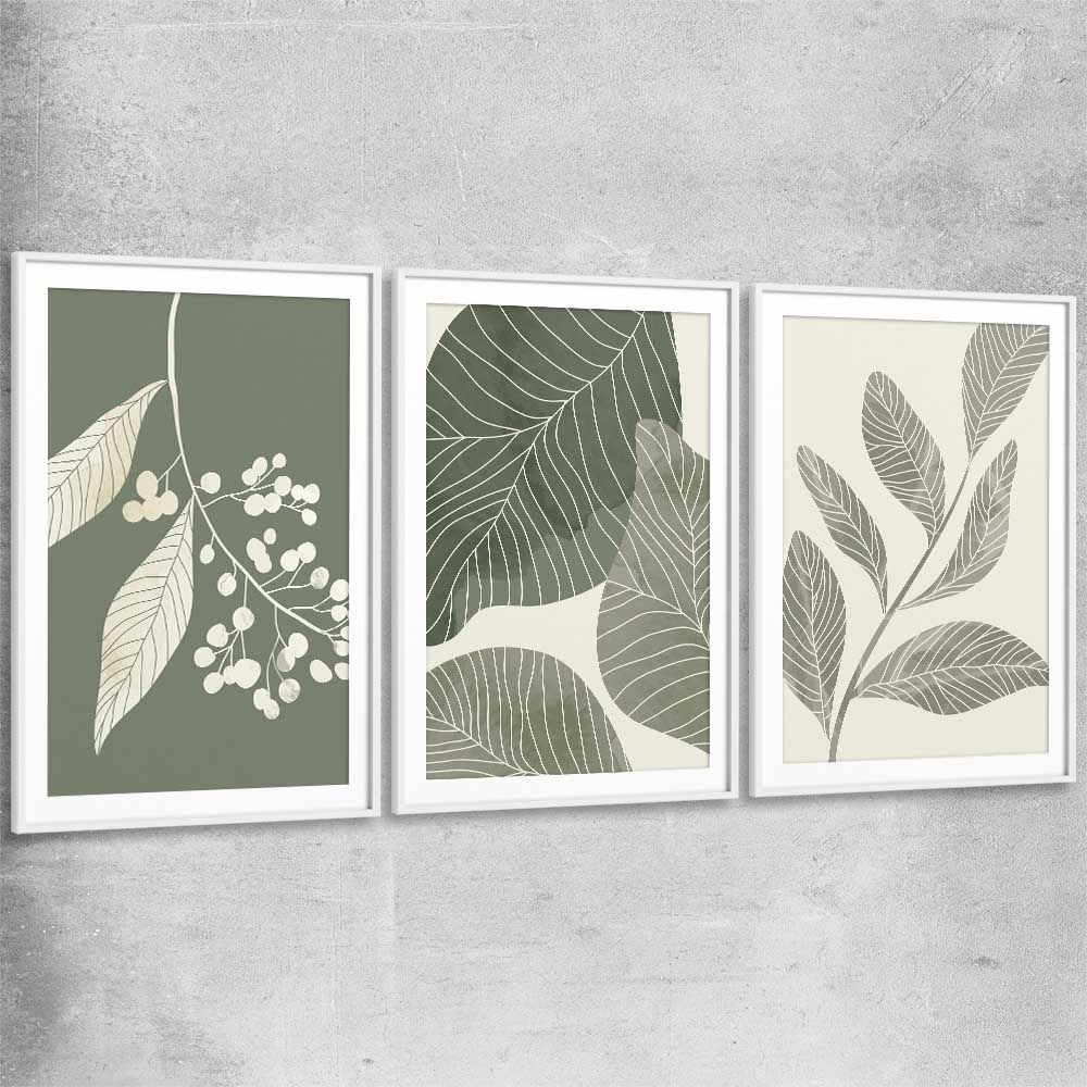 Floral print of Vintage Floral Set with white glass front frame