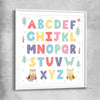 Alphabet Colours white glass front frame is a nursery canvas wall art and print suited for childrens nursery area