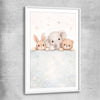 Baby Animal Trio white glass front frame is a nursery canvas wall art and print suited for childrens nursery area