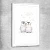 Cute Penguins white glass front frame is a nursery canvas wall art and print suited for childrens nursery area