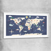 Discovery Map white glass front frame is a nursery canvas wall art and print suited for childrens nursery area