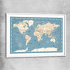 Education Map Blue white glass front frame is a nursery canvas wall art and print suited for childrens nursery area