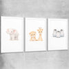 Little Animals Set white glass front frame is a nursery canvas wall art and print suited for childrens nursery area
