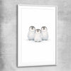 Little Penguin Trio white glass front frame is a nursery canvas wall art and print suited for childrens nursery area