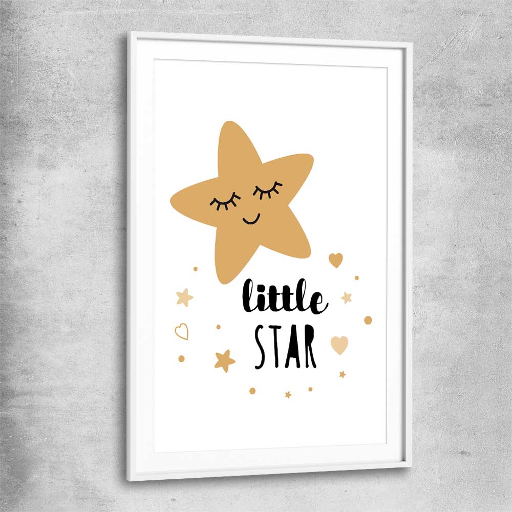 Little Star white glass front frame is a nursery canvas wall art and print suited for childrens nursery area