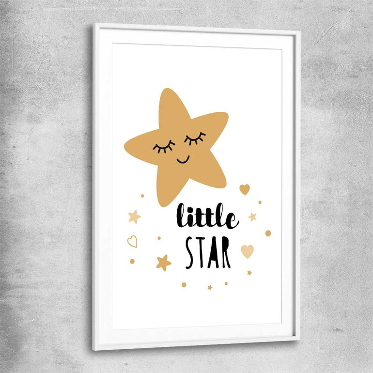 Little Star white glass front frame is a nursery canvas wall art and print suited for childrens nursery area