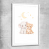 Moonlight Companions white glass front frame is a nursery canvas wall art and print suited for childrens nursery area