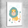 Safari Lion white glass front frame is a nursery canvas wall art and print suited for childrens nursery area