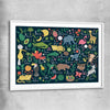 Tropical Alphabet white glass front frame is a nursery canvas wall art and print suited for childrens nursery area
