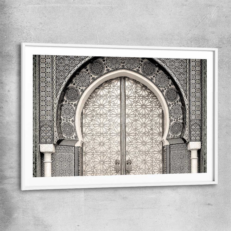 Ancient Morocco white glass front frame is a high quality print in our city skyline, travel prints and maps collection