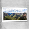 Blue Mountains Valley white glass front frame is a high quality print in our city skyline, travel prints and maps collection