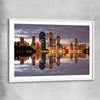 Brisbane City Reflections white glass front frame is a high quality print in our city skyline, travel prints and maps collection
