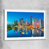 Brisbane Dawn Reflections white glass front frame is a high quality print in our city skyline, travel prints and maps collection