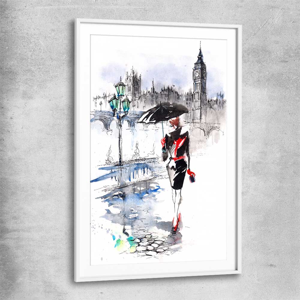 London Elegance white glass front frame is a high quality print in our city skyline, travel prints and maps collection