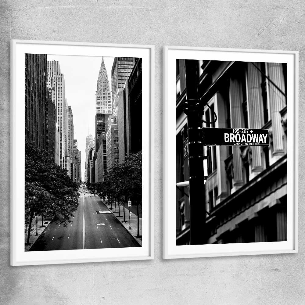 Manhattan Street Pair white glass front frame is a high quality print in our city skyline, travel prints and maps collection