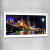 Melbourne City Lights white glass front frame is a high quality print in our city skyline, travel prints and maps collection