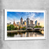 Melbourne Golden Skyline white glass front frame is a high quality print in our city skyline, travel prints and maps collection