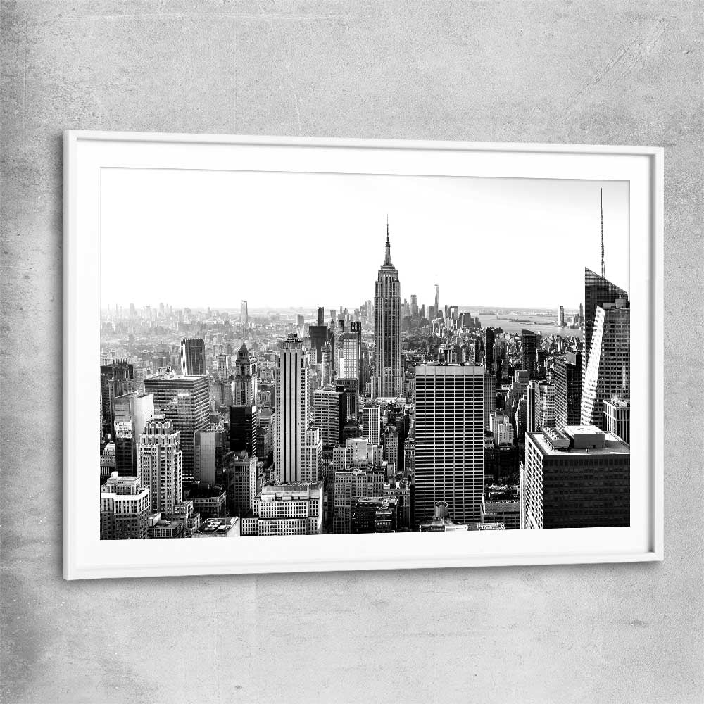 New York Skyline white glass front frame is a high quality print in our city skyline, travel prints and maps collection