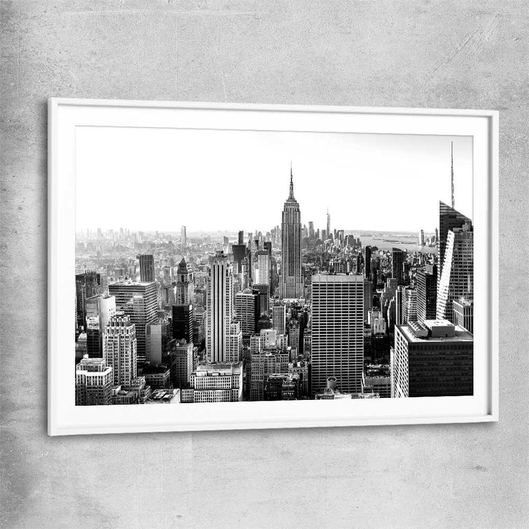 New York Skyline white glass front frame is a high quality print in our city skyline, travel prints and maps collection