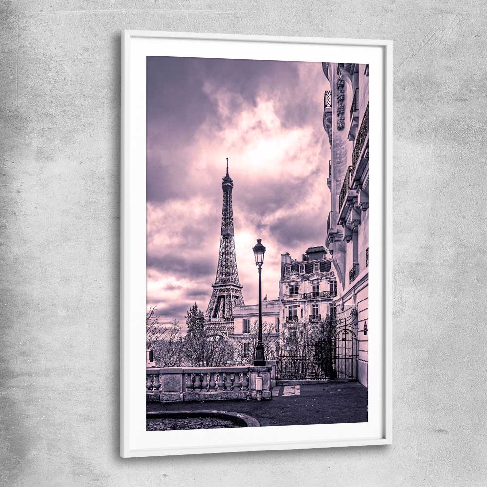 Paris Skyline Noir white glass front frame is a high quality print in our city skyline, travel prints and maps collection