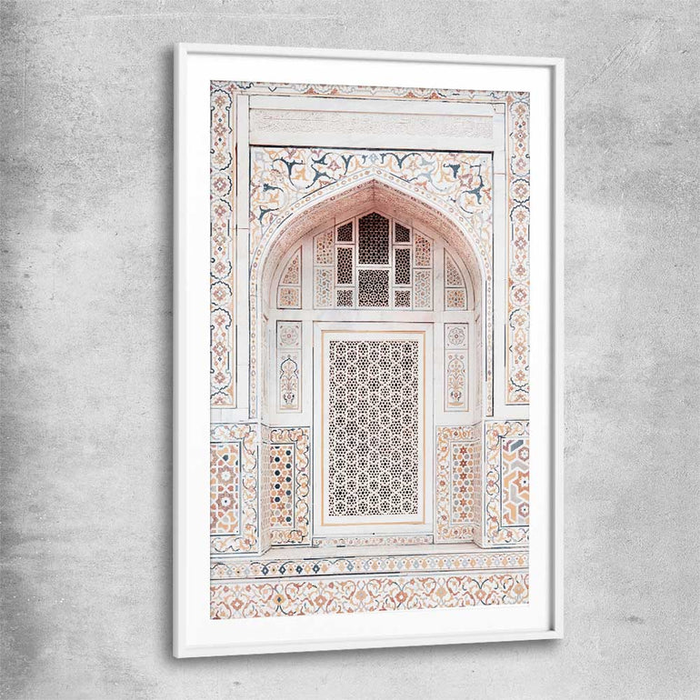 Taj in Arga white glass front frame is a high quality print in our city skyline, travel prints and maps collection