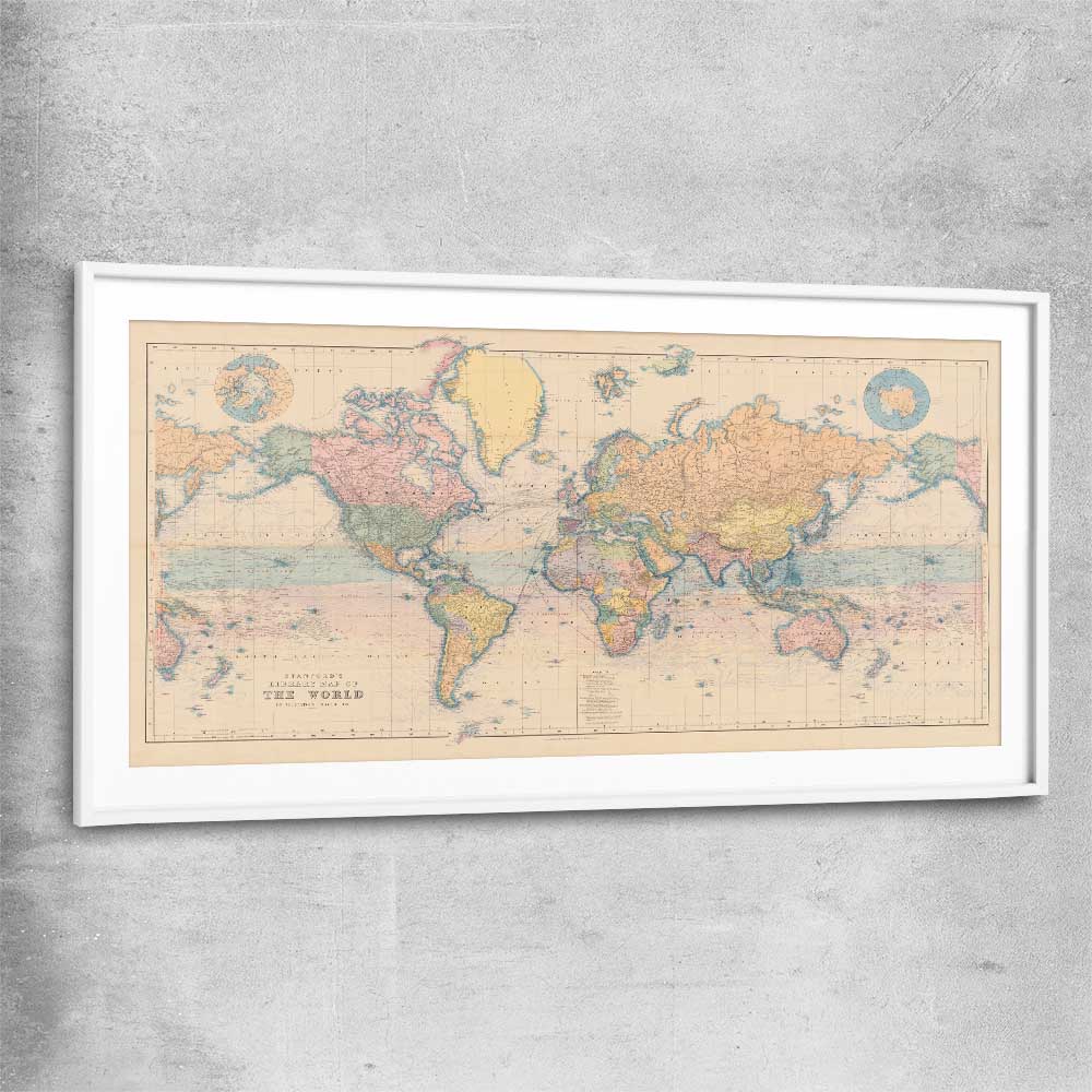 Vintage Map Colour white glass front frame is a high quality print in our city skyline, travel prints and maps collection