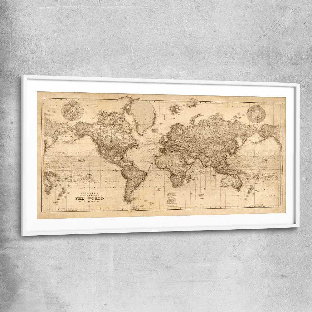 Vintage Map white glass front frame is a high quality print in our city skyline, travel prints and maps collection