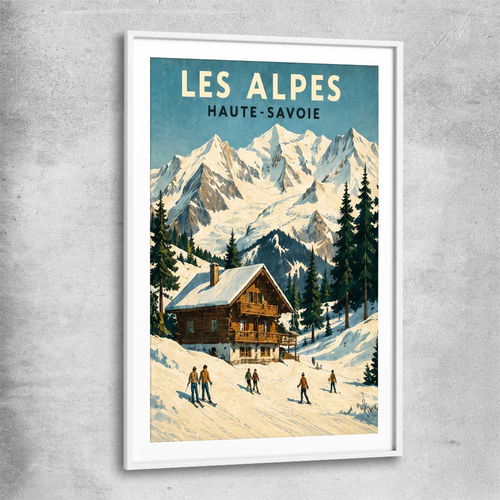 Les Alpes white glass front frame is a high quality print in our city skyline, travel prints and maps collection