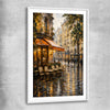 Rainy Paris Cafe white glass front frame is a high quality print in our city skyline, travel prints and maps collection