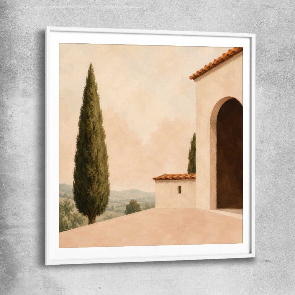 Tuscan Morning white glass front frame is a high quality print in our city skyline, travel prints and maps collection