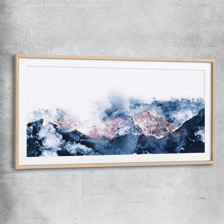 Abstract Mountains raw oak glass front frame - part of our high quality canvas abstract wall art collection