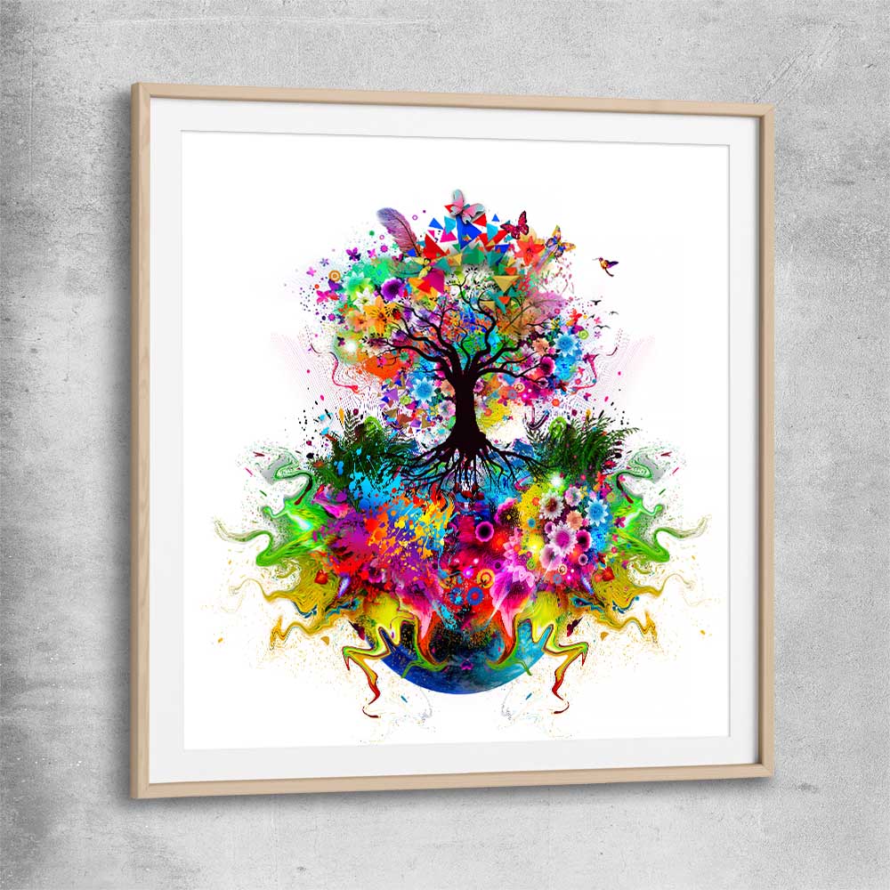 Tree of Life raw oak glass front frame - part of our high quality canvas abstract wall art collection