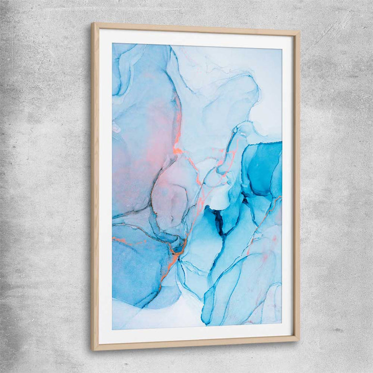 Blue Fracture raw oak glass front frame - part of our high quality canvas abstract wall art collection