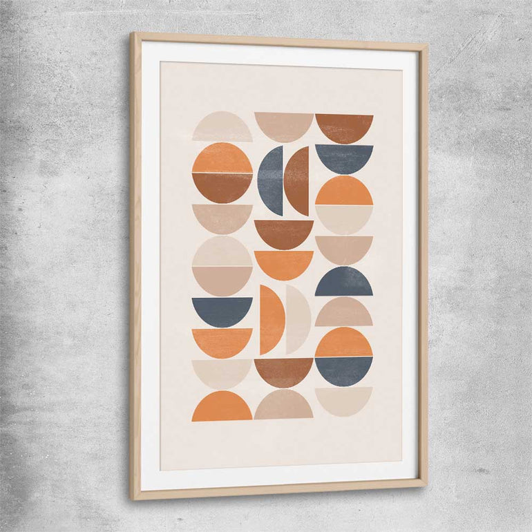 Bohemian Moons raw oak glass front frame - part of our high quality canvas abstract wall art collection