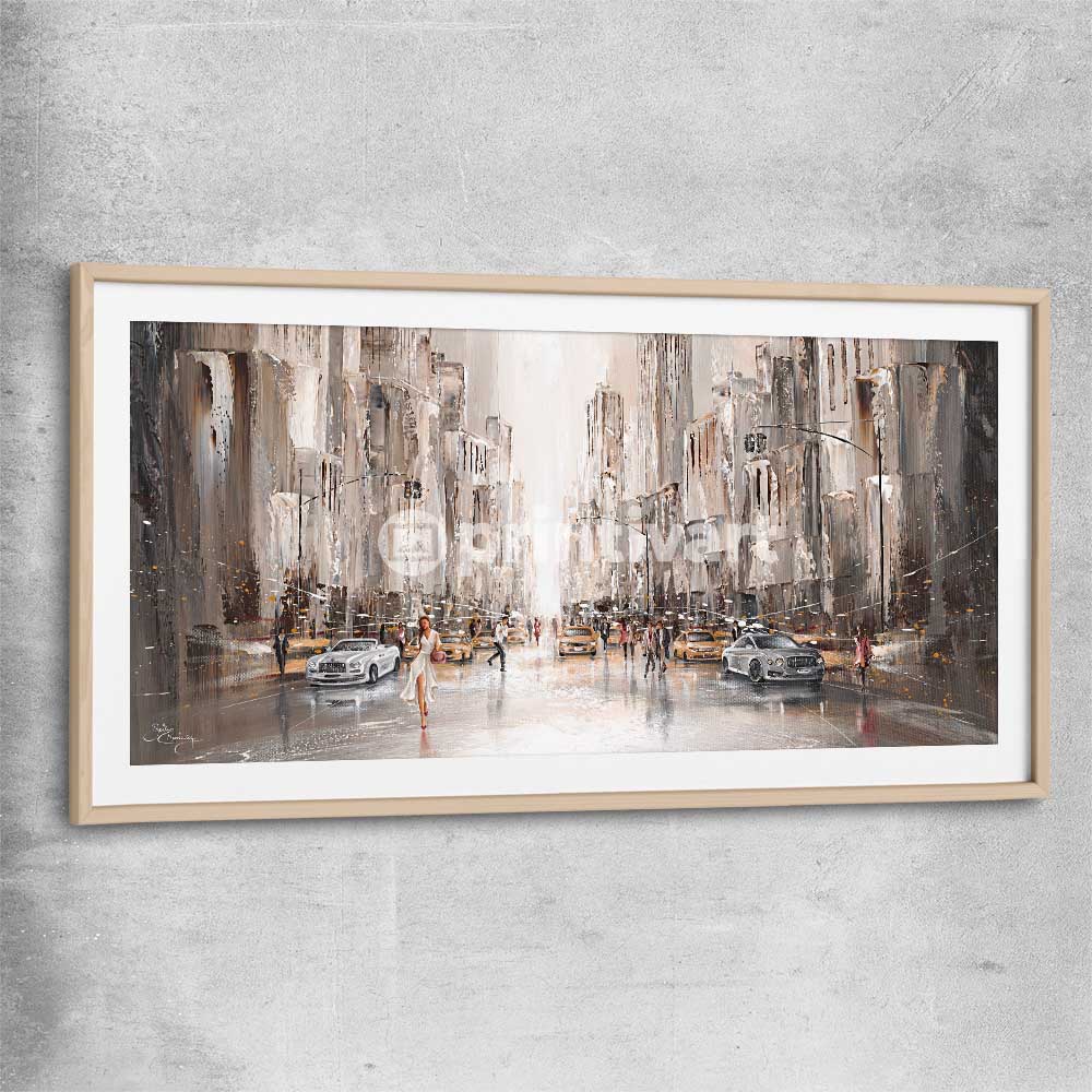 City Life, New York raw oak glass front frame - part of our high quality canvas abstract wall art collection