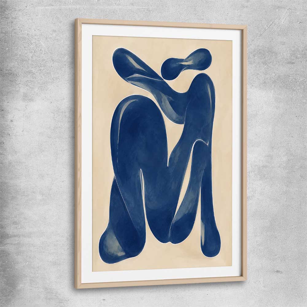 Cobalt Forms I raw oak glass front frame - part of our high quality canvas abstract wall art collection