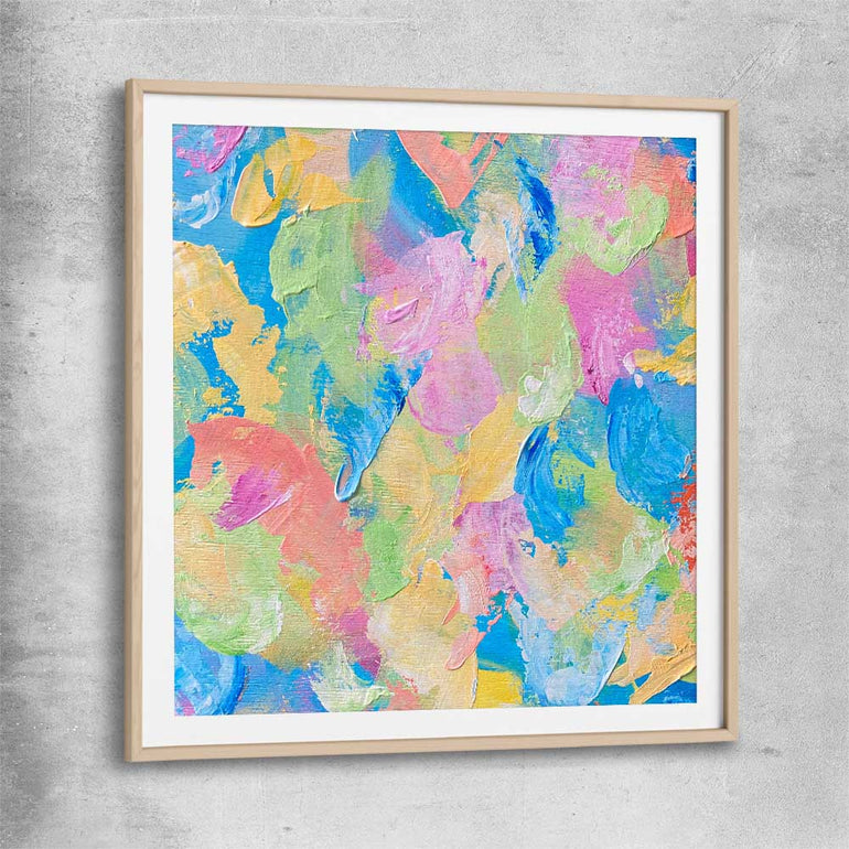 Colour Burst raw oak glass front frame - part of our high quality canvas abstract wall art collection