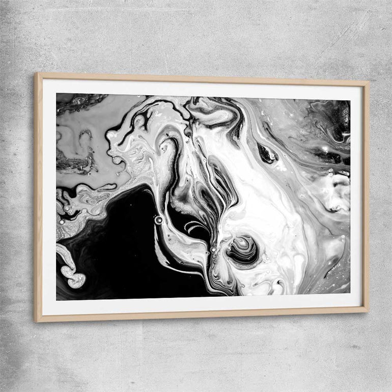 Darkened Swirls raw oak glass front frame - part of our high quality canvas abstract wall art collection