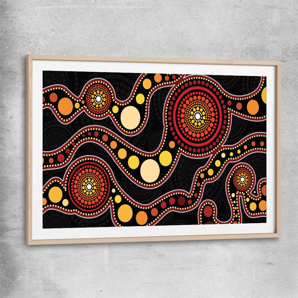 Earthen Colour Dots raw oak glass front frame - part of our high quality canvas abstract wall art collection